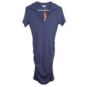 Shopbop Sundry Collared Polo Ruched Blue Dress Size Small NWT